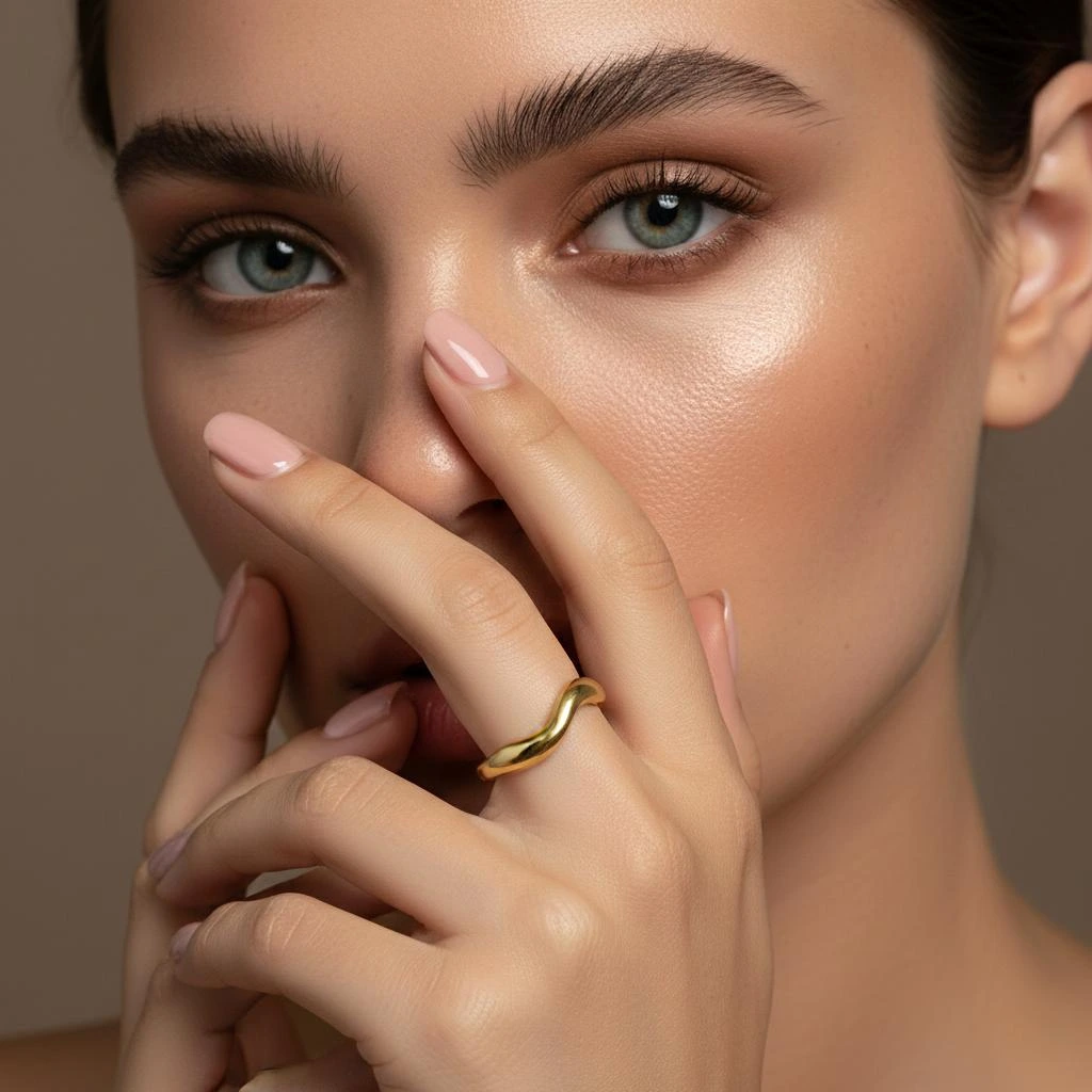 Alternative view of Minimalist Fluid Wave Gold Adjustable Statement Ring