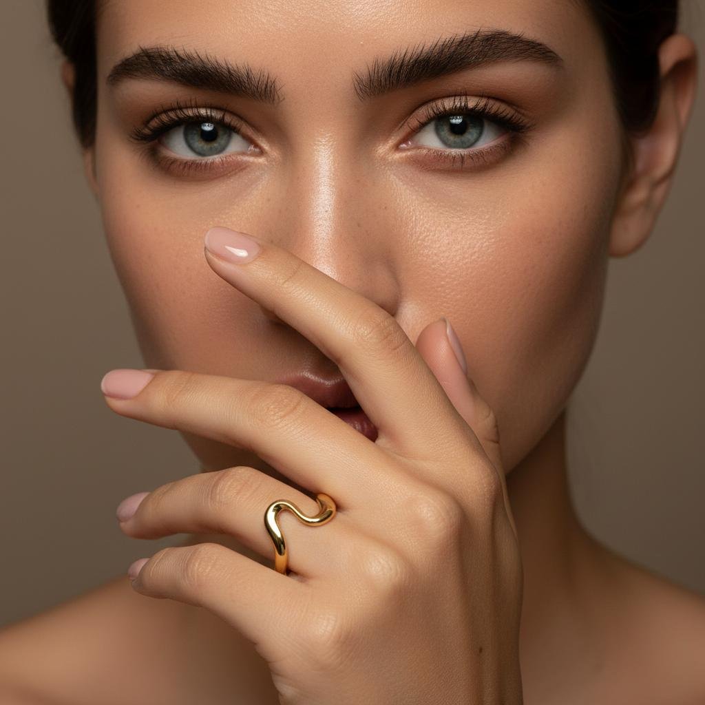 Alternative view of Sculptural Flow Adjustable Gold Plate Ring