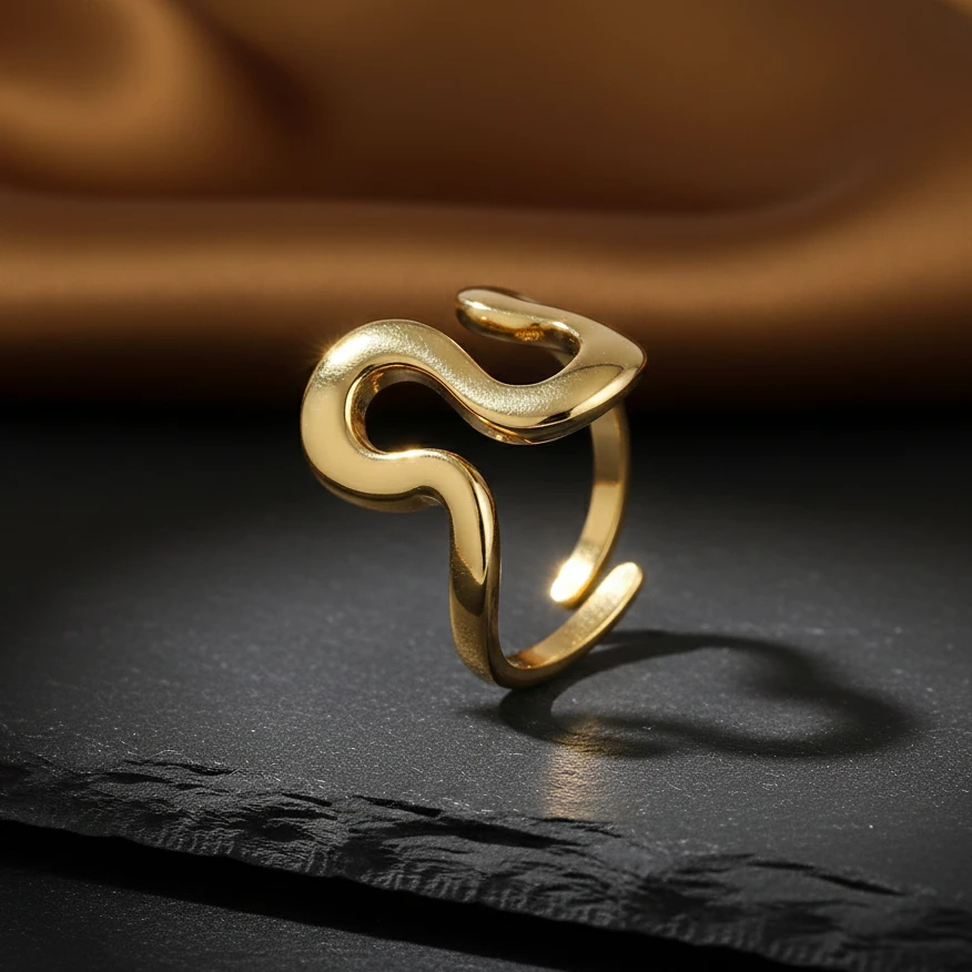 Minimalist Snake Flow Gold Plate Ring - Image 3
