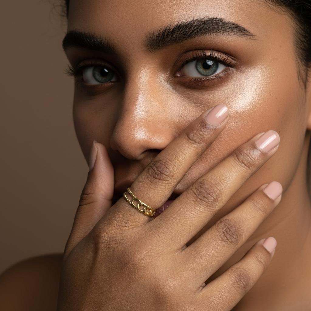 Alternative view of Dual Band Chain Gold Adjustable Ring