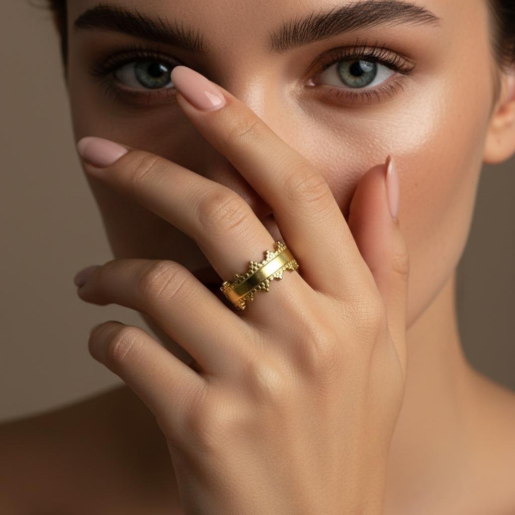 Alternative view of Textured Edge Gold Adjustable Cuff Ring