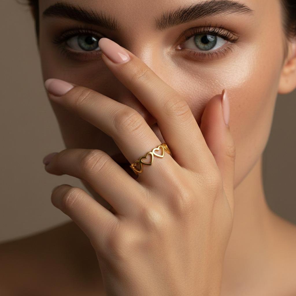 Alternative view of Elegant Heart Link Gold Adjustable Ring