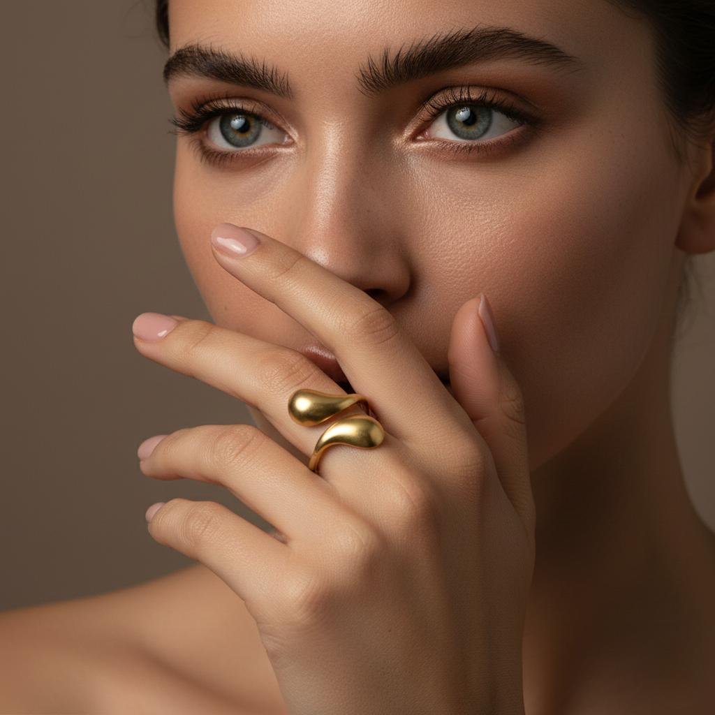 Alternative view of Minimalist Twin Drop Adjustable Ring