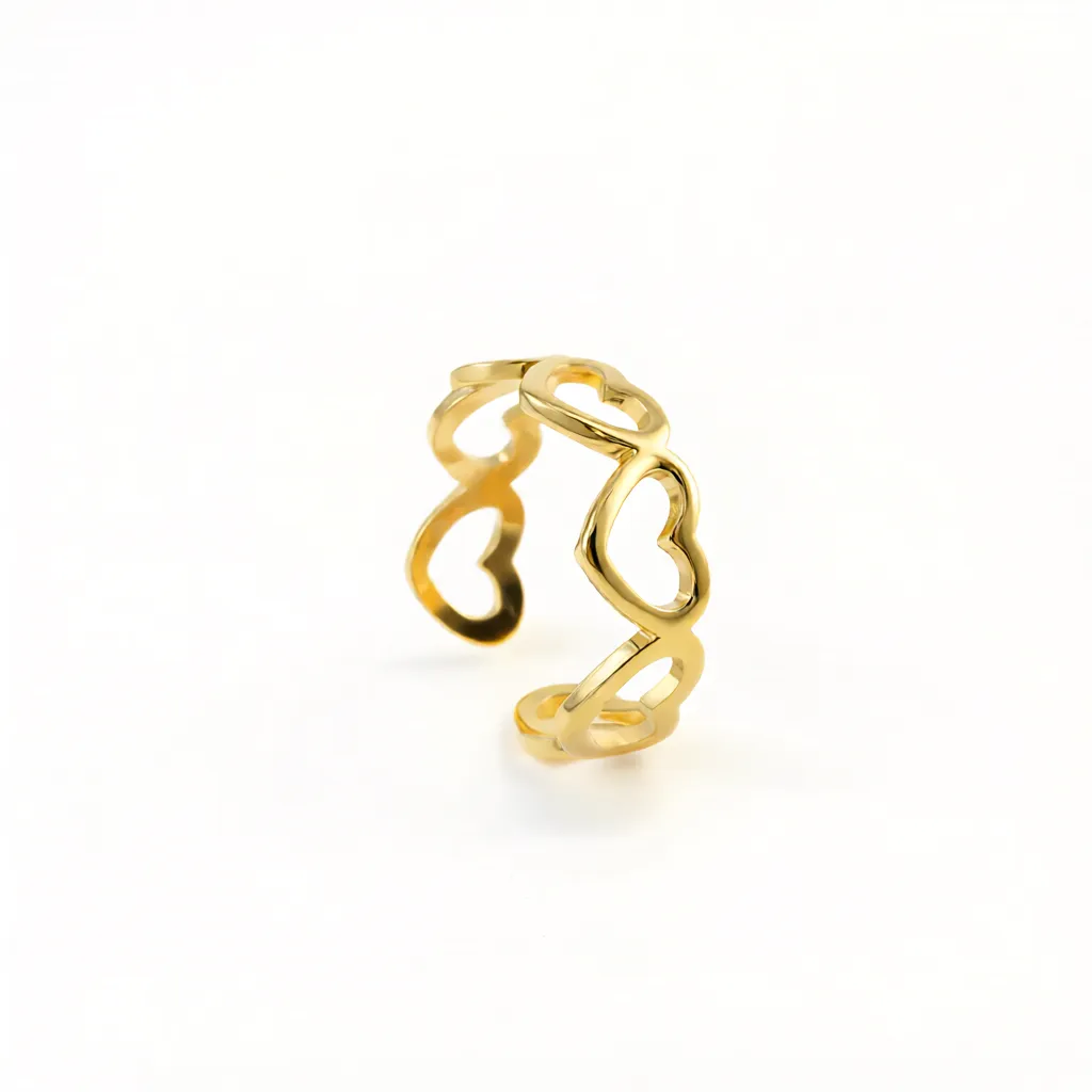 Elegant Heart Link Gold Adjustable Ring - Image 3