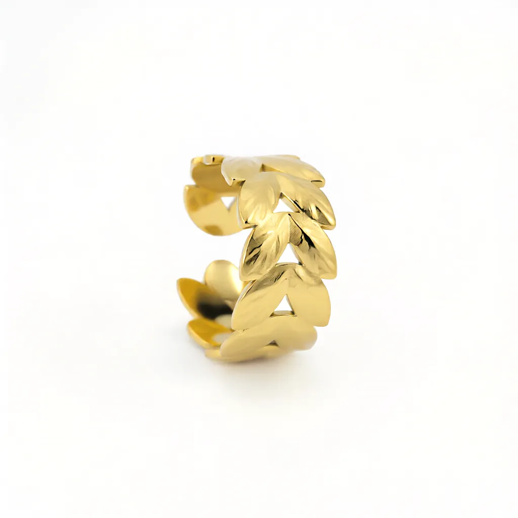 Elegant Leaf Gold Adjustable Statement Ring - Image 4