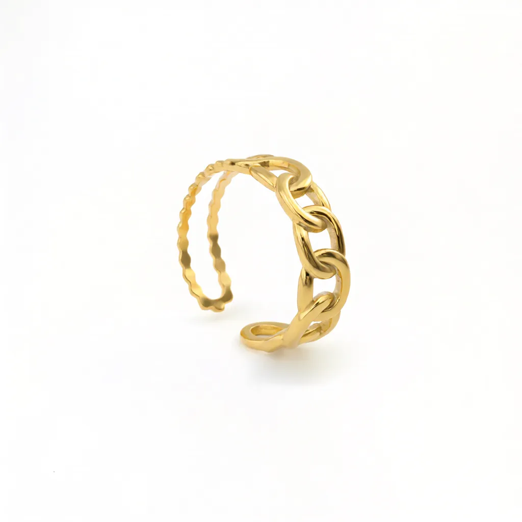 Dual Band Chain Gold Adjustable Ring - Image 3