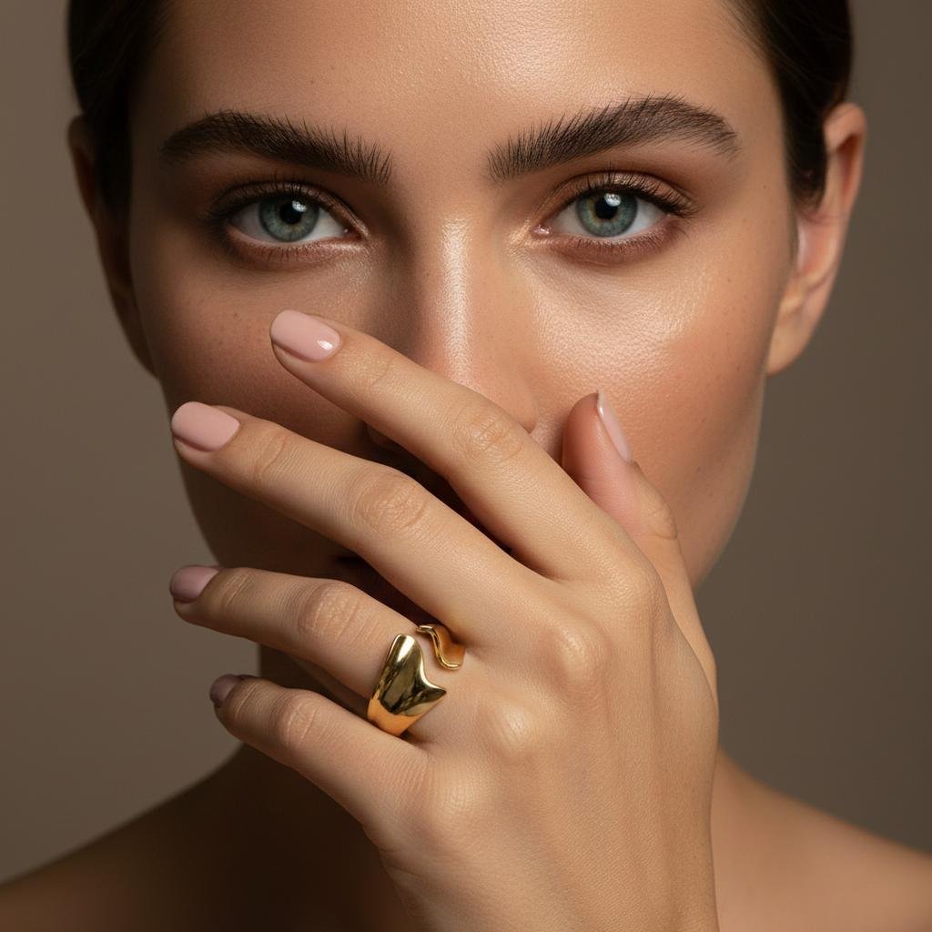 Alternative view of Abstract Wave Gold Open Statement Ring