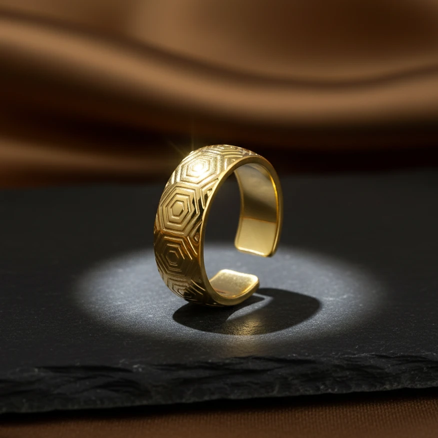 Geometric Texture Gold Statement Ring - Image 3