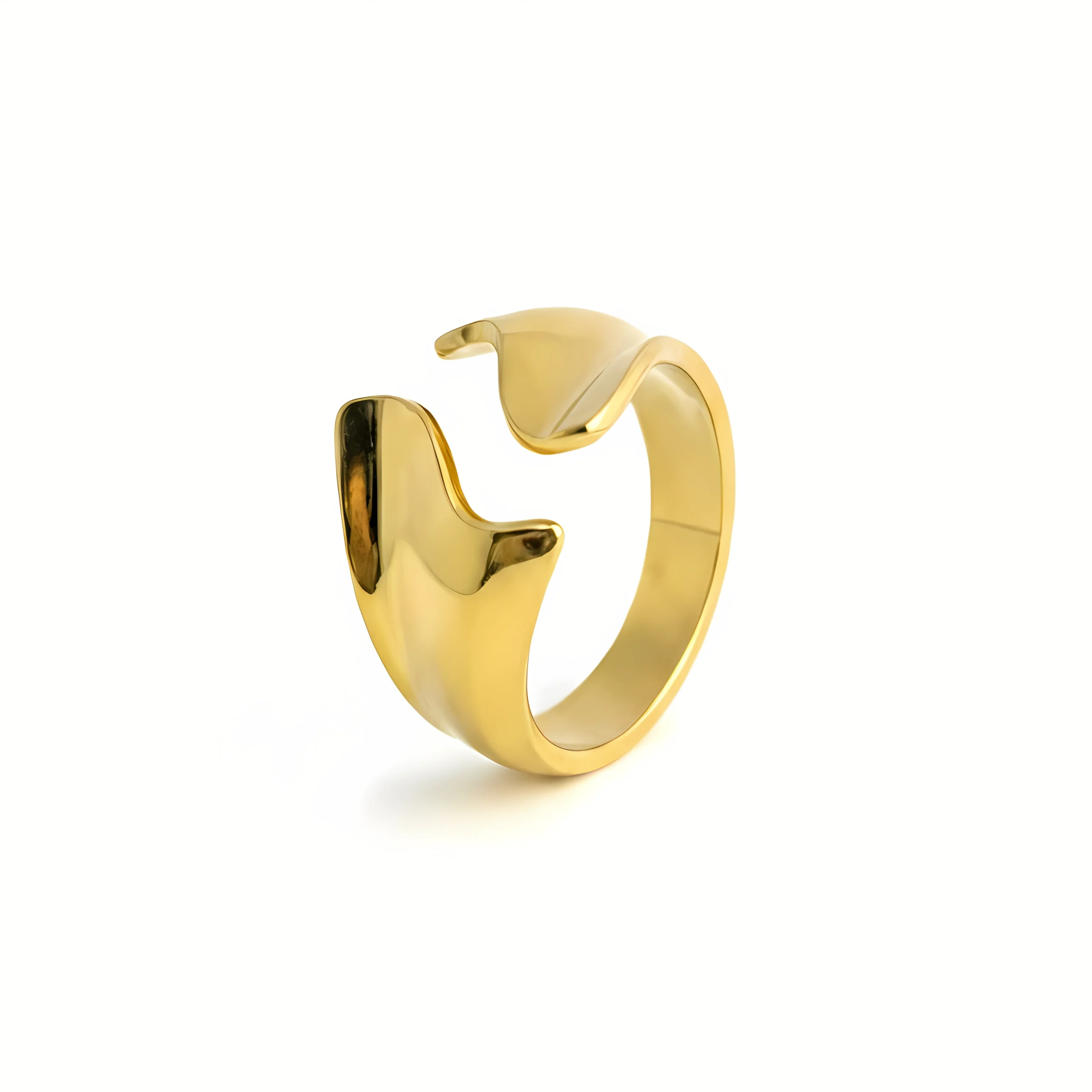 Abstract Wave Gold Open Statement Ring