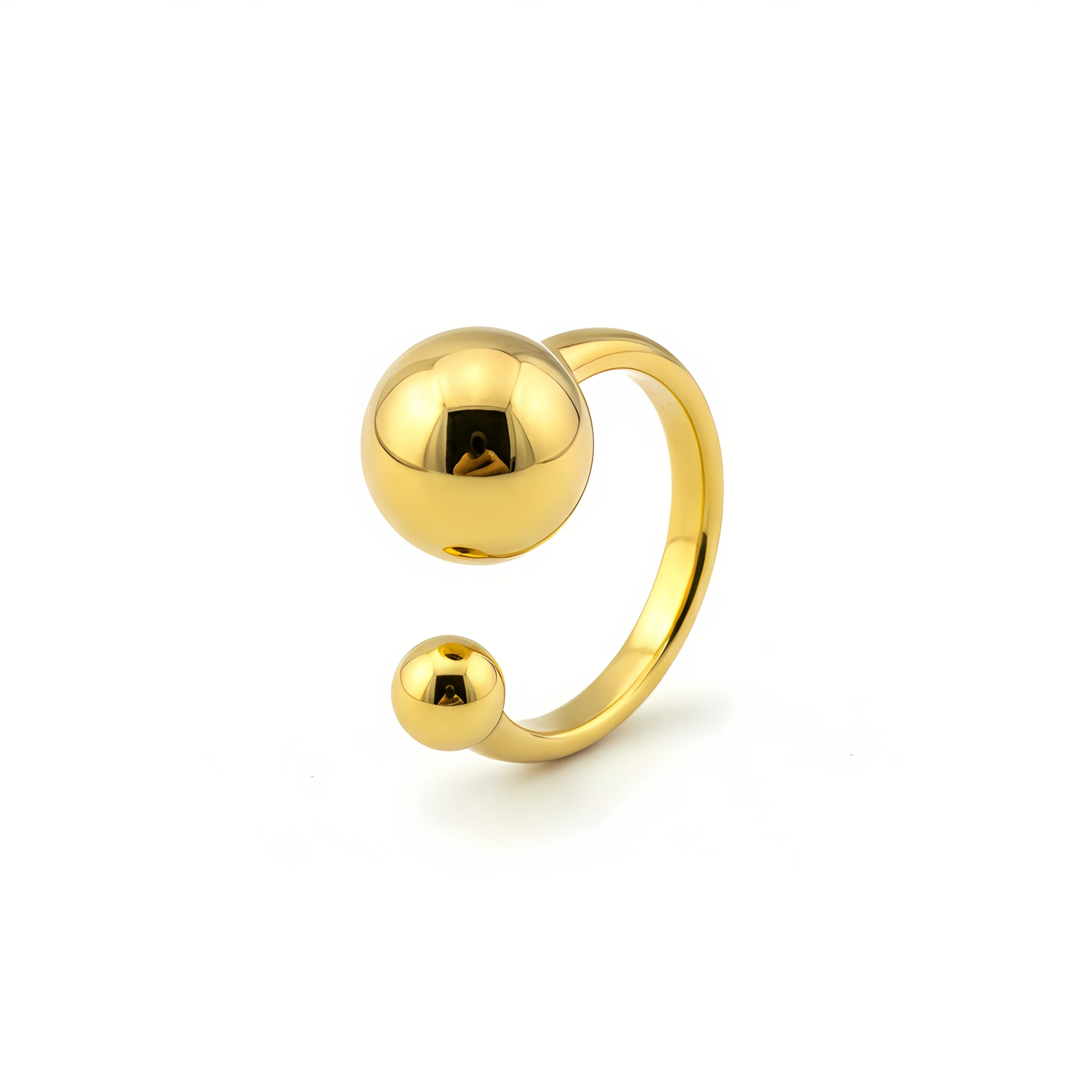 Dual Sphere Open Gold Plate Ring