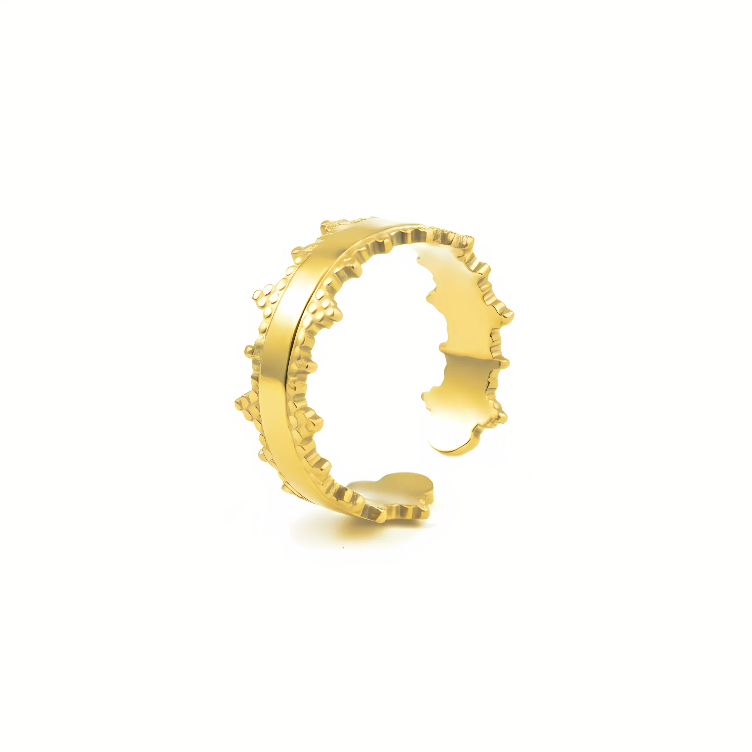 Textured Edge Gold Adjustable Cuff Ring