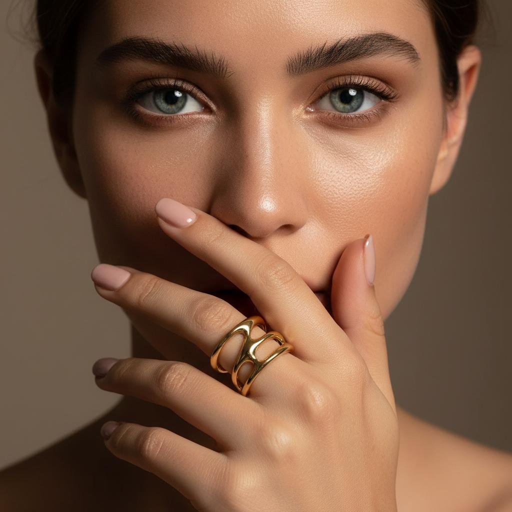 Alternative view of Artistic Wave Form Gold Plate Ring