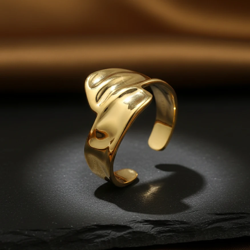 Sculpted Gold Open Cuff Ring - Image 4