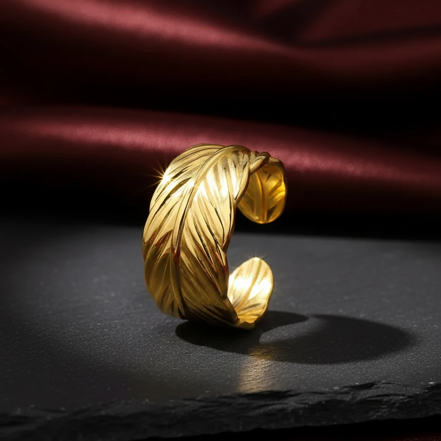 Golden Feather Wrap Statement Ring - Image 4