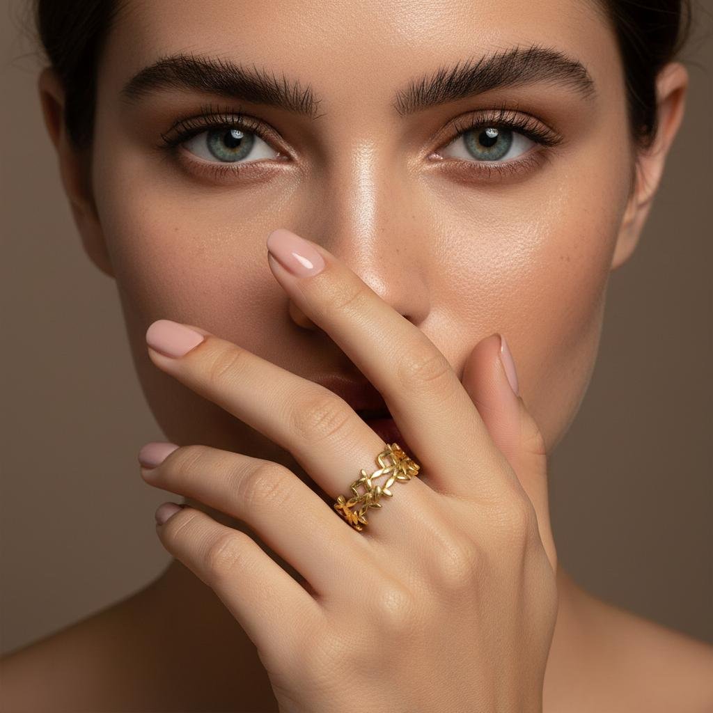 Alternative view of Golden Leaf Vine Adjustable Ring