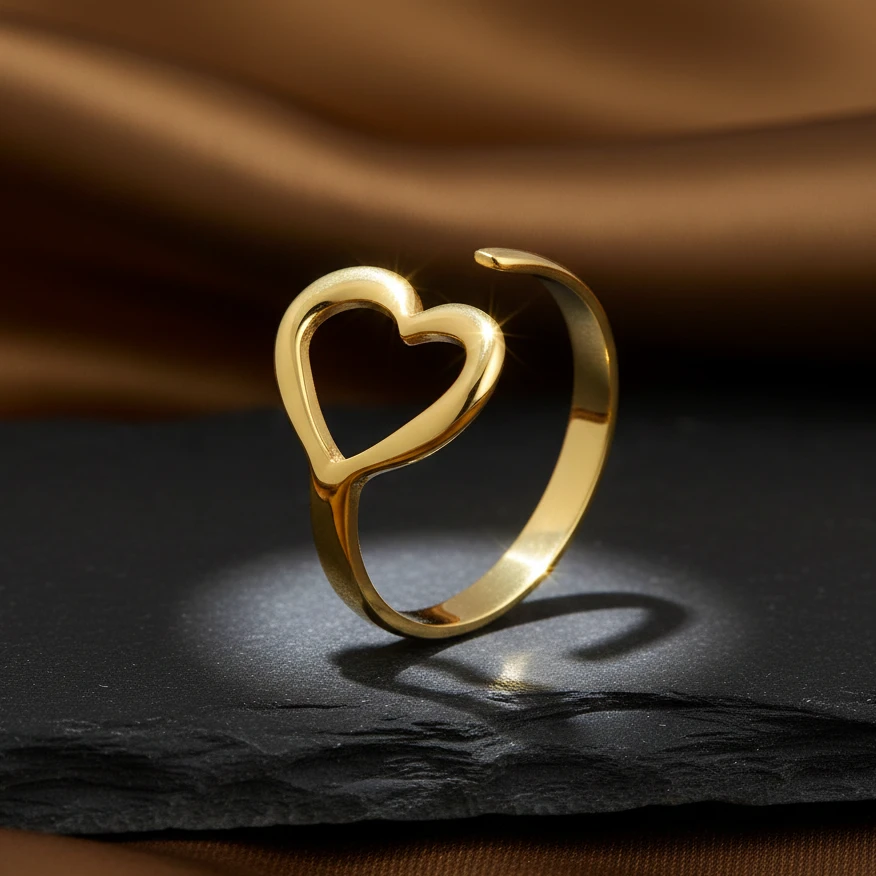 Minimal Open Heart Gold Adjustable Ring - Image 3