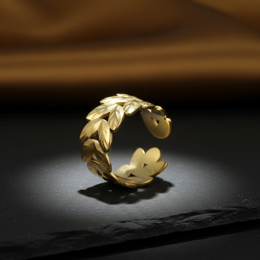 Elegant Leaf Gold Adjustable Statement Ring - Image 3