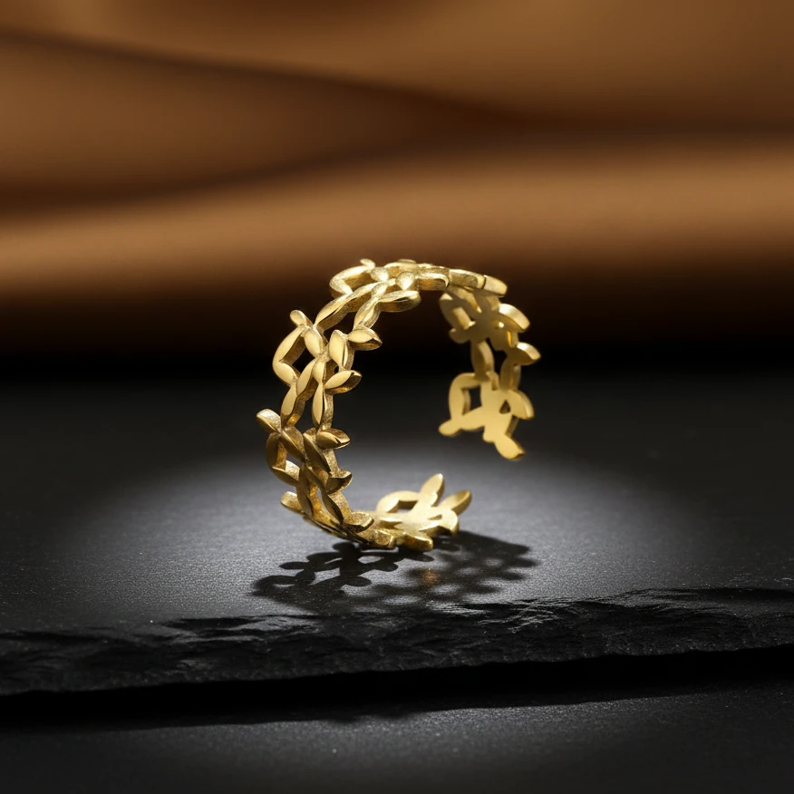 Golden Leaf Vine Adjustable Ring - Image 4
