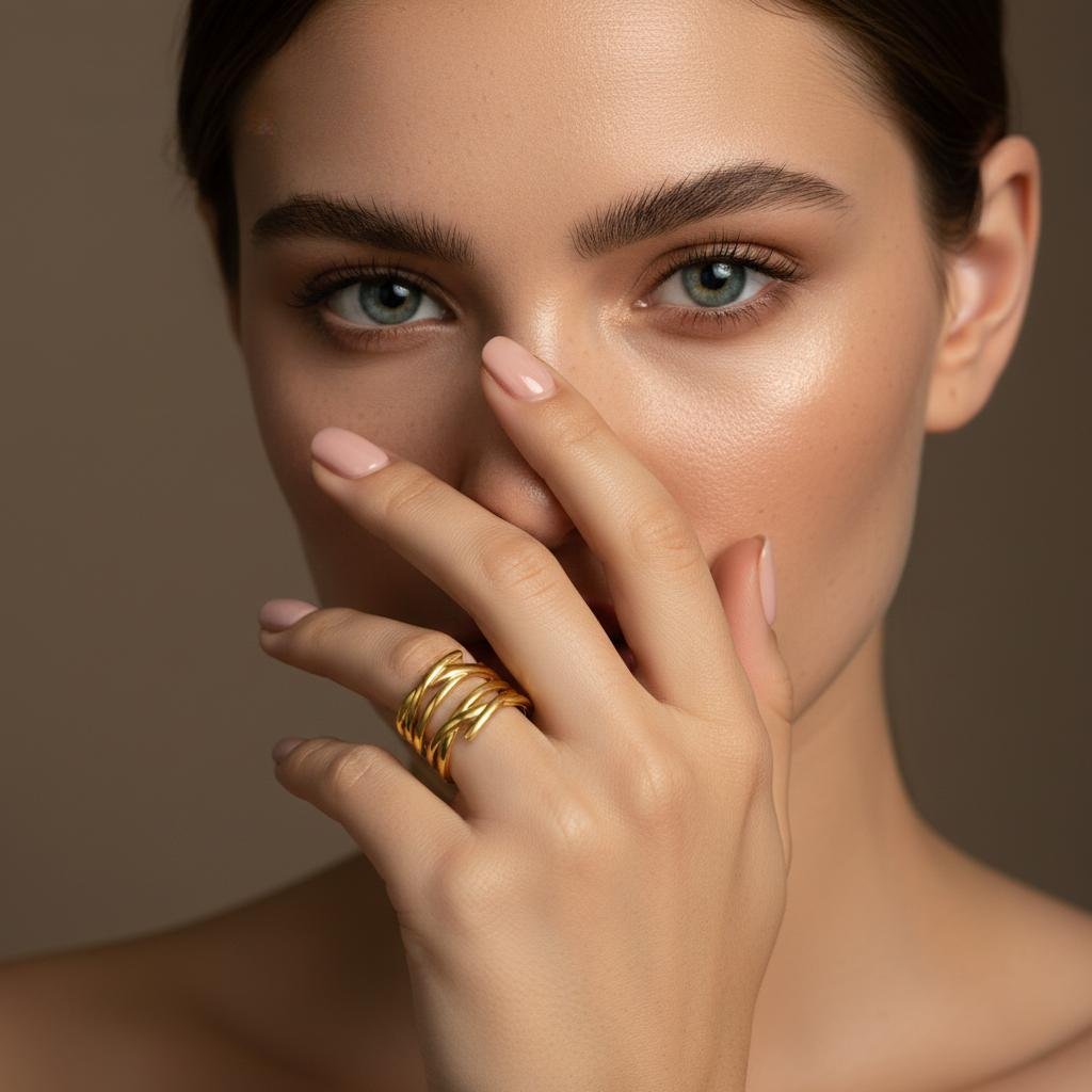 Alternative view of Intertwined Gold Adjustable Ring