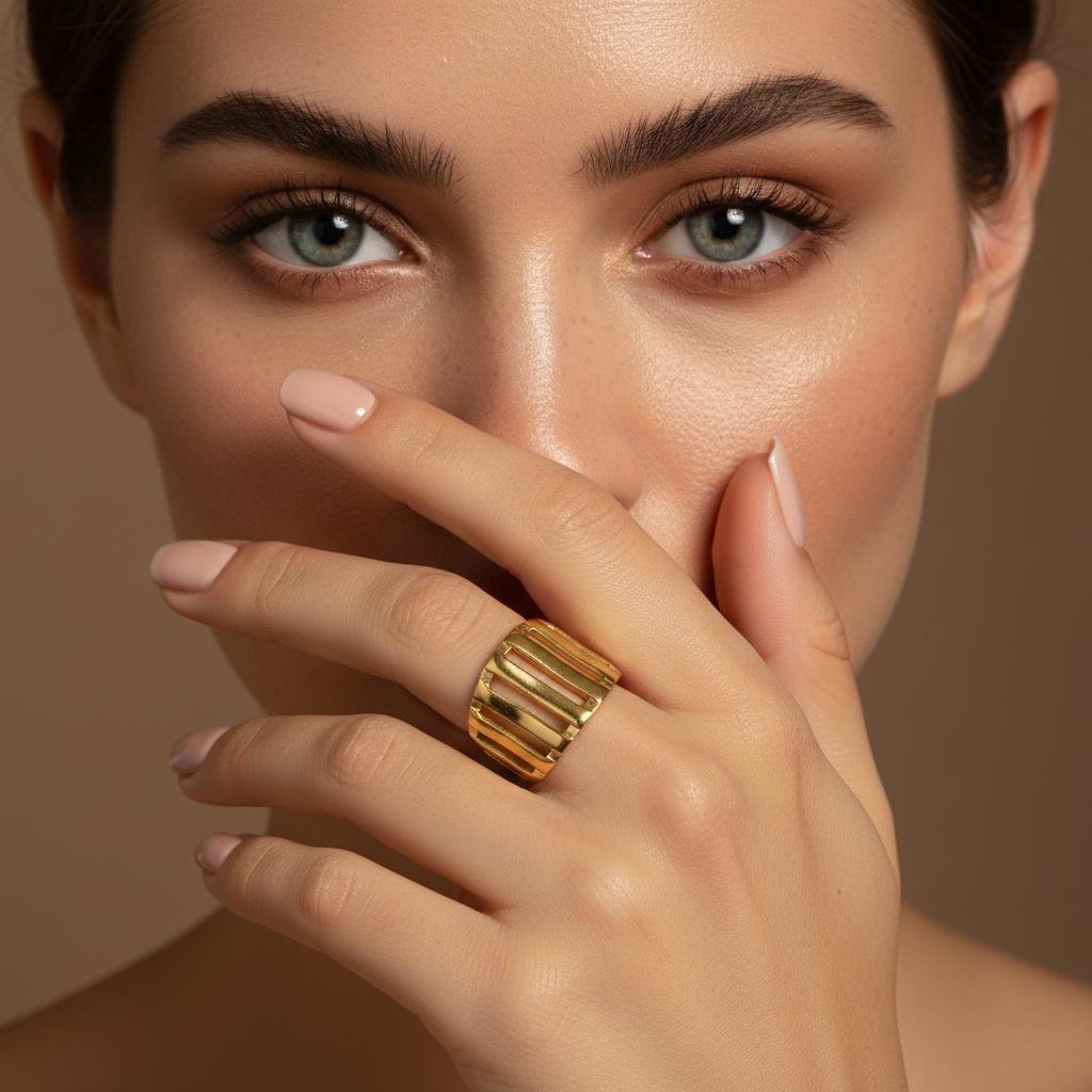 Alternative view of Minimalist Cage Style Gold Plate Ring