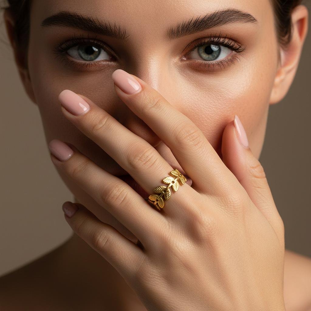 Alternative view of Graceful Leaf Detail Open Ring