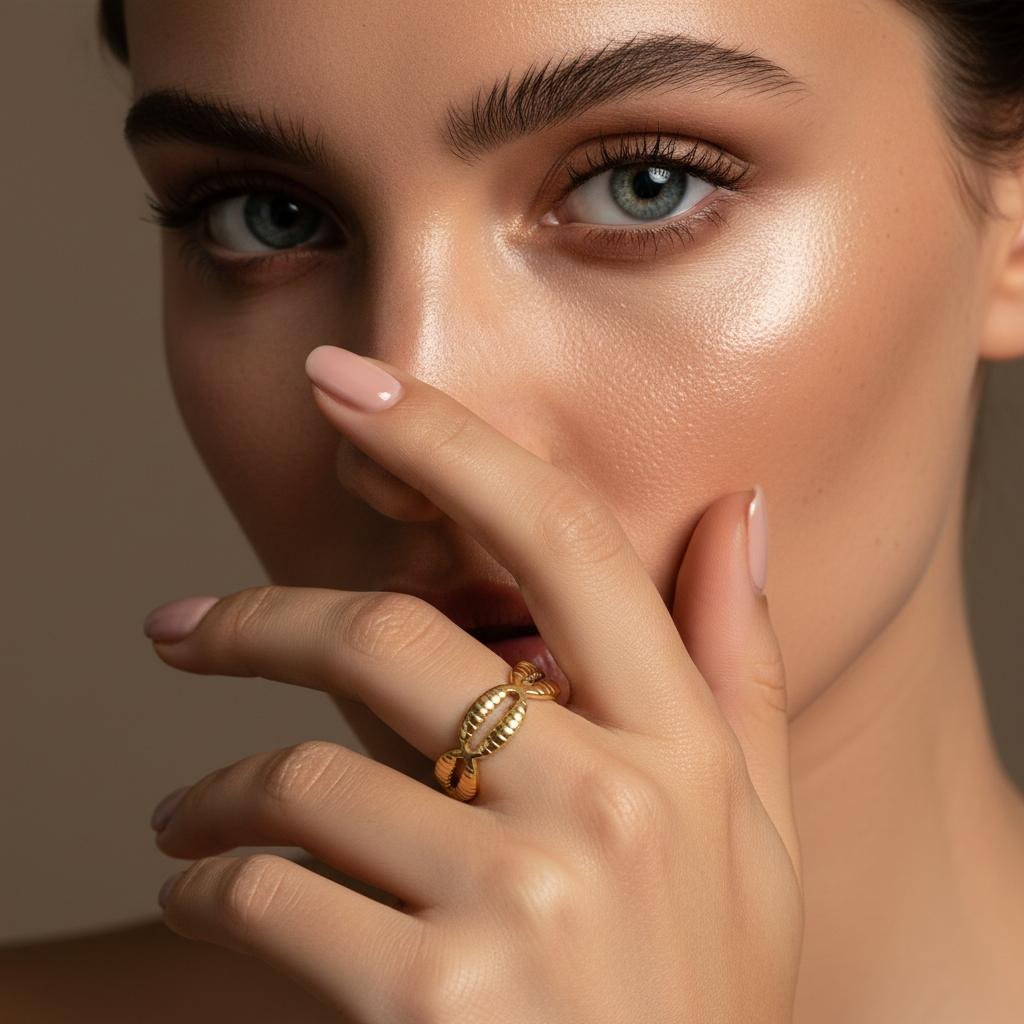 Alternative view of Golden Cowrie Shell Ring