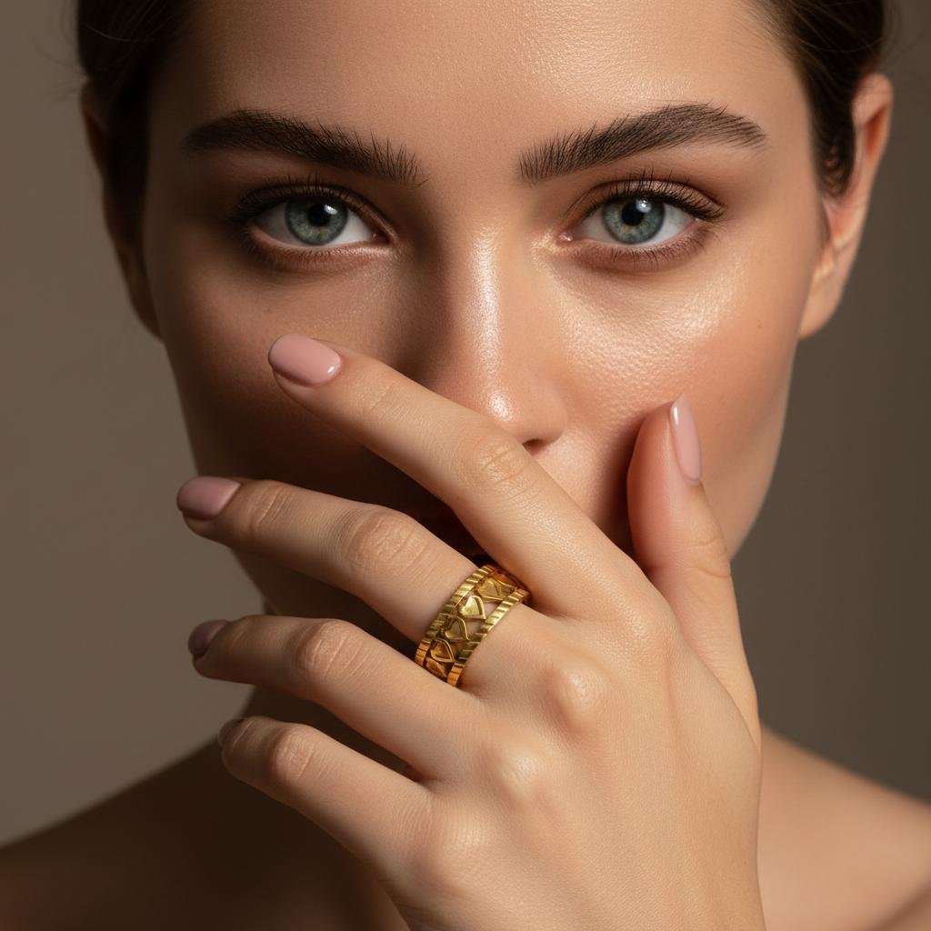 Alternative view of Contemporary Heart Detail Gold Wrap Ring