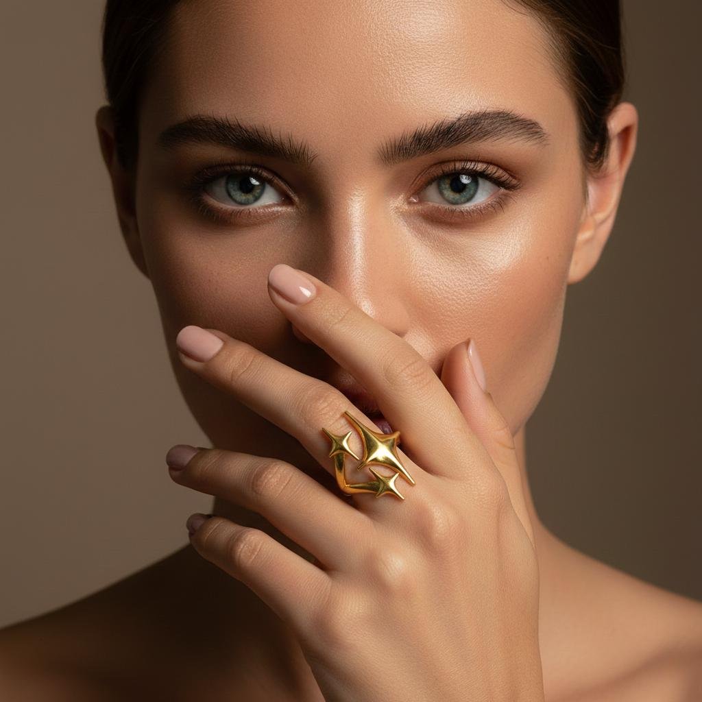 Alternative view of Starburst Statement Gold Plate Ring