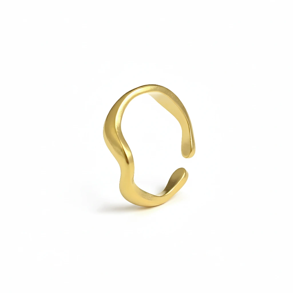 Minimalist Fluid Wave Gold Adjustable Statement Ring