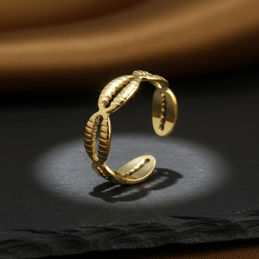 Golden Cowrie Shell Ring - Image 4