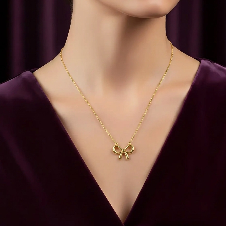 Gold Bow Pendant Necklace - Image 4