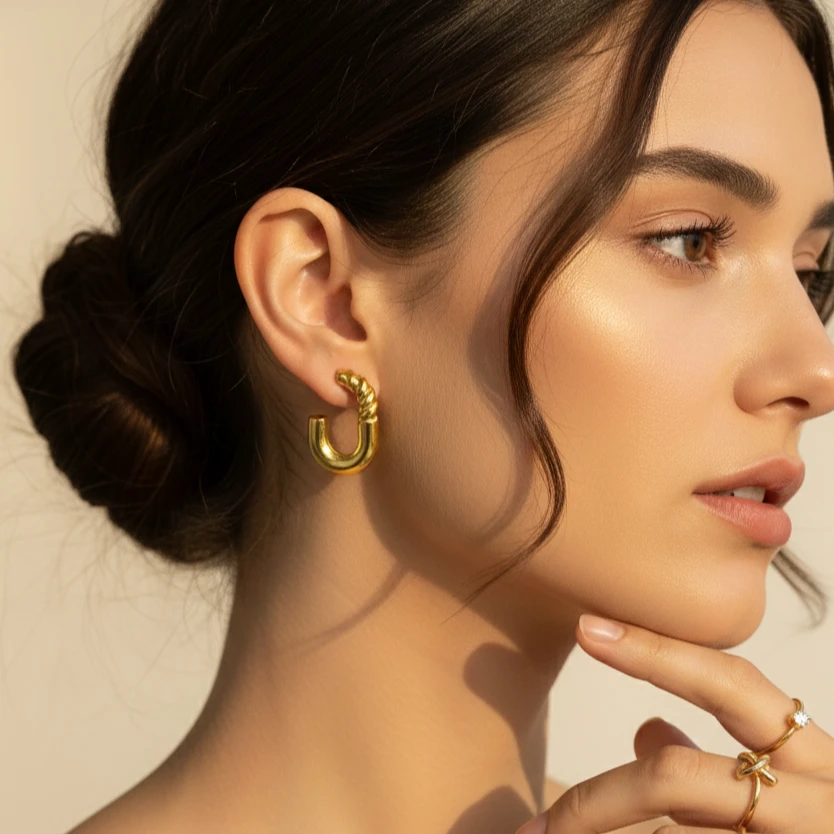 Alternative view of Twisted Rope Gold Hoop Earrings