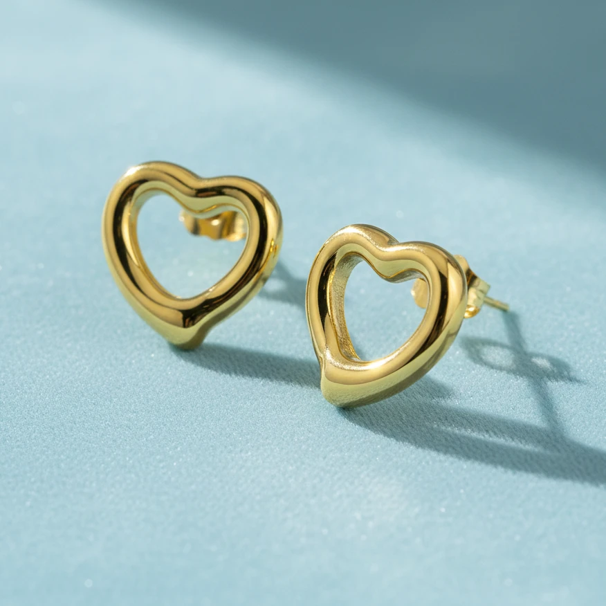 Open Heart Gold Stud Earring - Image 3