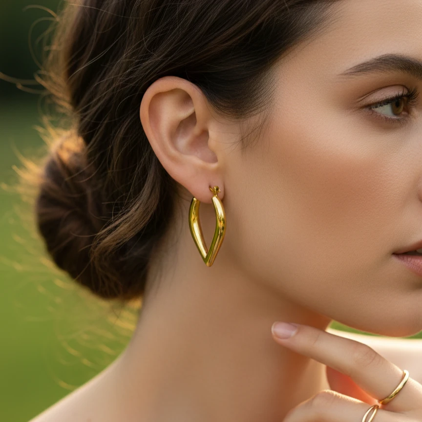 Elegant V-Drop Gold Hoop Earrings - Image 3