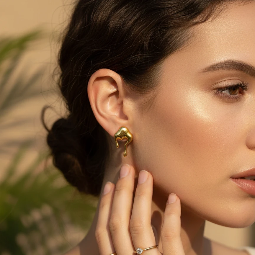 Alternative view of Melted Heart Gold Stud Earrings