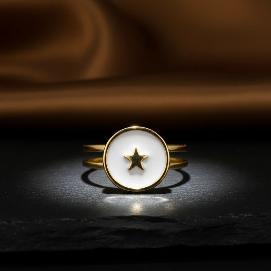 Alternative view of Radiant Star Disc Gold Plate Ring