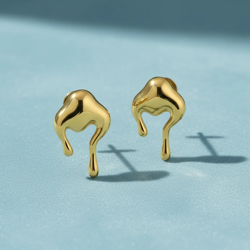 Melted Heart Gold Stud Earrings - Image 3