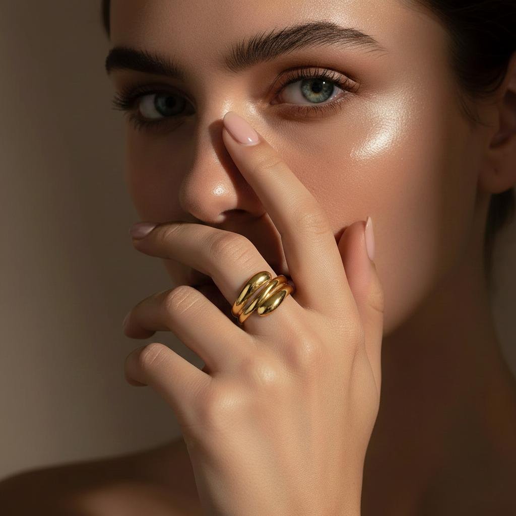 Alternative view of Triple Arc Gold Plate Ring