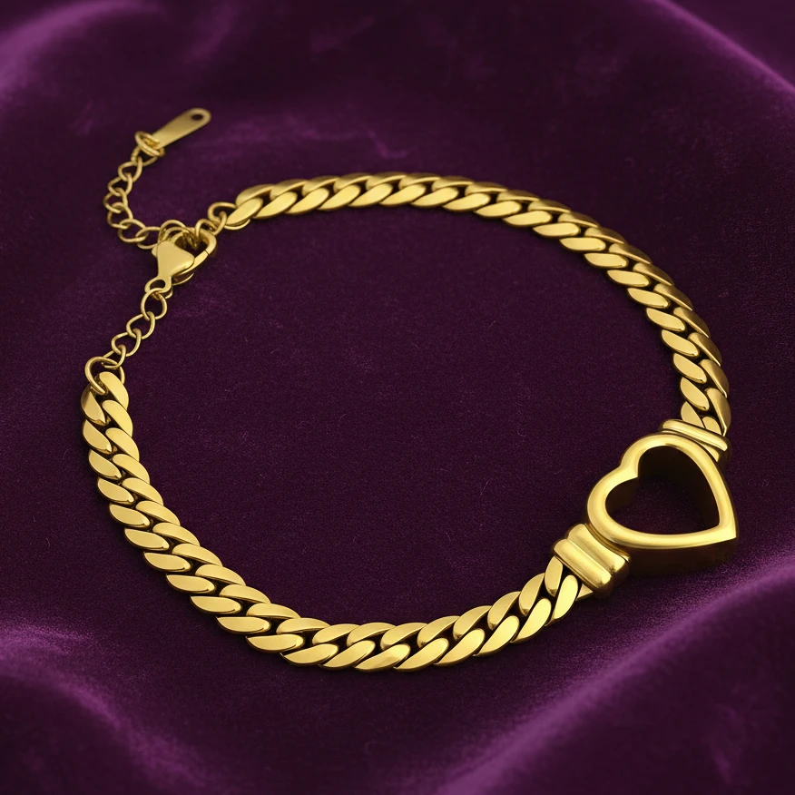 Cuban Link Bracelet with Open Heart Centerpiece - Image 4