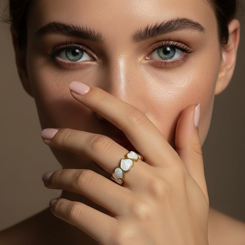 Alternative view of Ivory Heart Cluster Gold Plate Ring