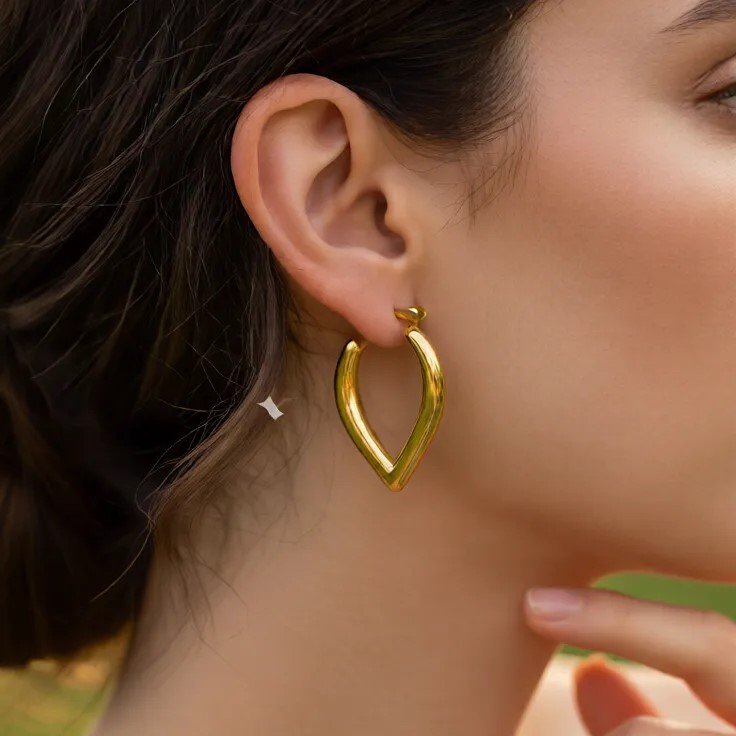 Alternative view of Elegant V-Drop Gold Hoop Earrings