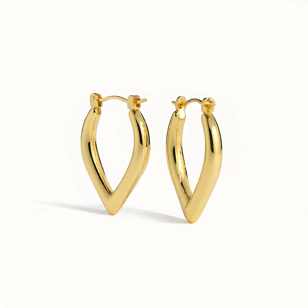 Elegant V-Drop Gold Hoop Earrings - Image 4