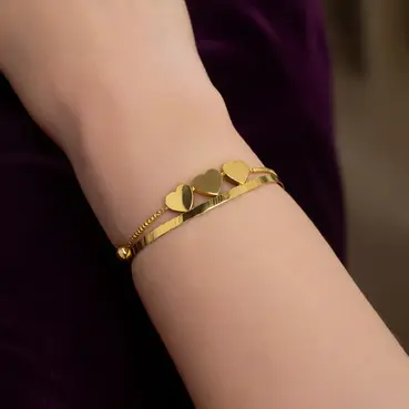 Alternative view of Bracelet with Triple Heart Charms & Sleek Bar Chain