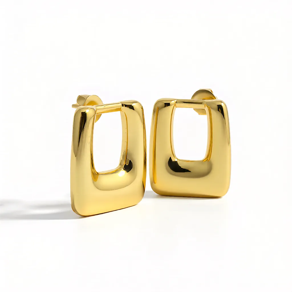 Square Frame Gold Stud Earrings - Image 3