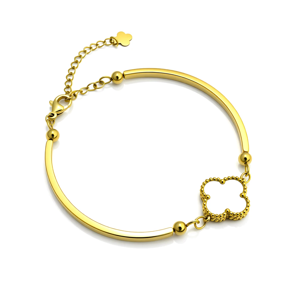 Alternative view of Tube Bar Bracelet with White Clover