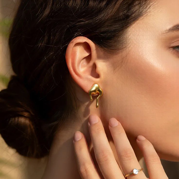 Melted Heart Gold Stud Earrings - Image 4