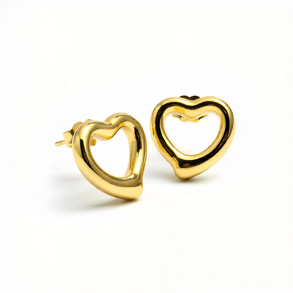 Open Heart Gold Stud Earring - Image 4