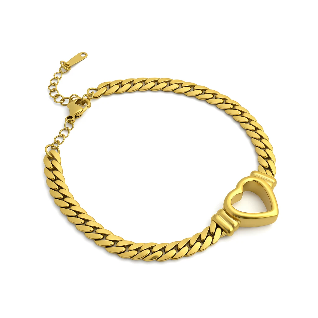 Cuban Link Bracelet with Open Heart Centerpiece - Image 5