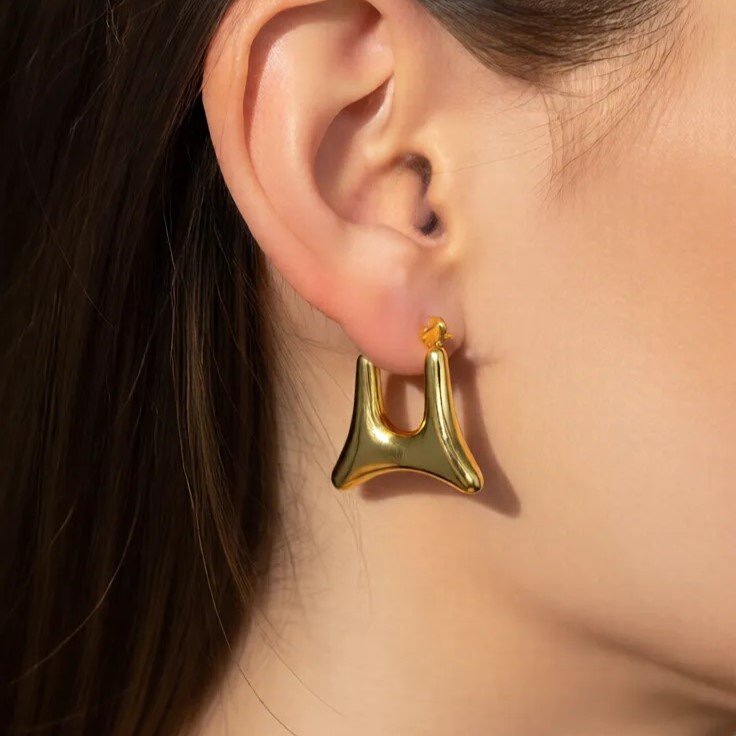 Alternative view of Sculpted Frame Gold Hoop Earrings