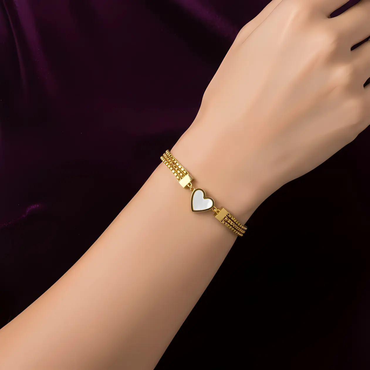 Alternative view of Gold MultiChain Bracelet with Pearl Heart Charm